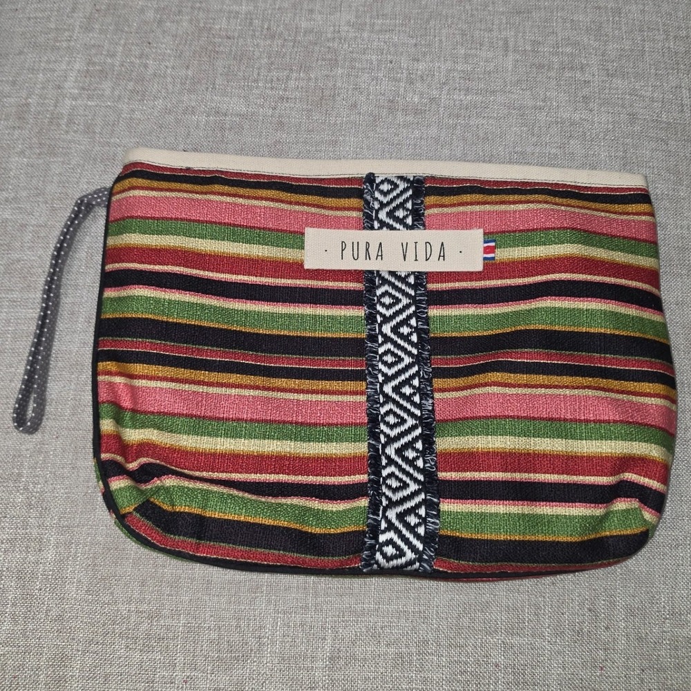 Pura Vida Striped Woven Clutch Bag Multi Color Boho Wristlet Pouch